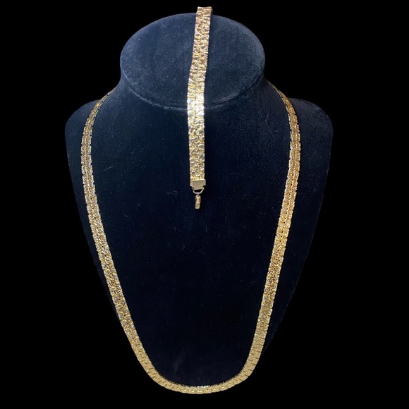Vintage MCM Brutalist Rough Nugget Gold-Tone 24” Necklace and 7” Bracelet - Picture 1 of 10